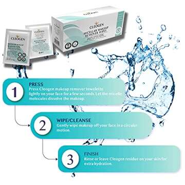 Cleogen Bi-Phase Micellar Makeup Remover Wipes - 30 Individually Wrapped Makeup Remover Wipes - Gentle Cleansing - Vitamin E - Travel Size - Alcohol and Paraben Free