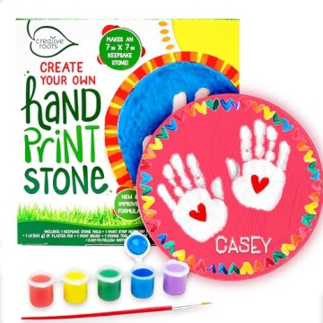 Creative Roots Handprint Stepping Stone, Includes 7-Inch Ceramic Stepping Stone & 6 Vibrant Paints, ...