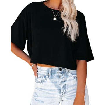Tankaneo Women Half Sleeve Cropped T-Shirts for Summer