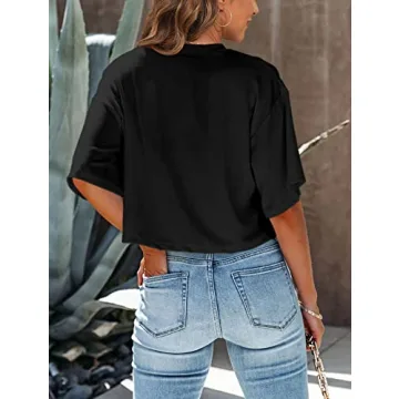 Tankaneo Women Half Sleeve Cropped T-Shirts for Summer