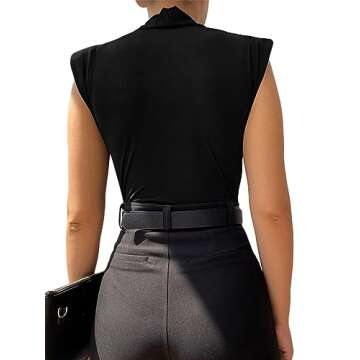 LYANER Women's Wrapped V Neck Ruched Sleeveless Bodysuit Tops - Elegant Style in Black