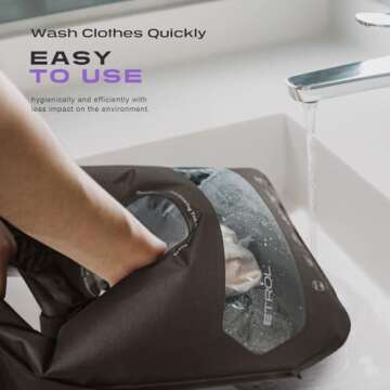 ETROL Wash Bag Portable Washing Machine, Lightweight Manual Washing Machine for Travel, Camping, Laundry, Baby Clothes, Non-Electric, With Bottom Water Outlet and Compartment-Brown