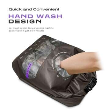 ETROL Wash Bag Portable Washing Machine, Lightweight Manual Washing Machine for Travel, Camping, Laundry, Baby Clothes, Non-Electric, With Bottom Water Outlet and Compartment-Brown