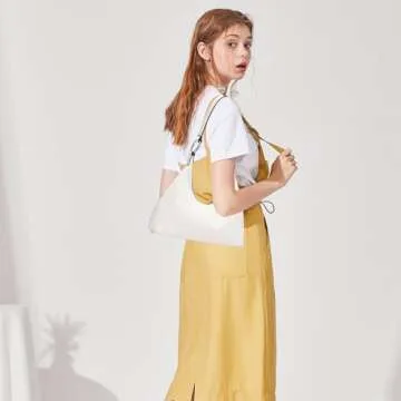 I IHAYNER Leather Shoulder Bag for Women Crescent Shoulder Purse Small Hobo Purse Retro Clutch Classic Underarm Tote Bag Beige