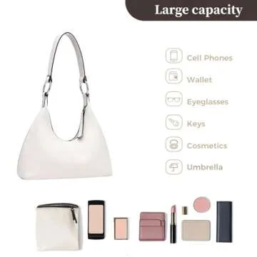 I IHAYNER Leather Shoulder Bag for Women Crescent Shoulder Purse Small Hobo Purse Retro Clutch Classic Underarm Tote Bag Beige