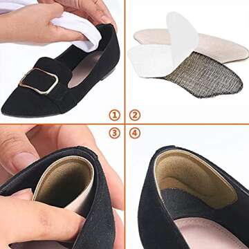MELOWELL Premium Heel Pads for Shoes, Self-Adhesive, 4 Pairs, Black and Beige