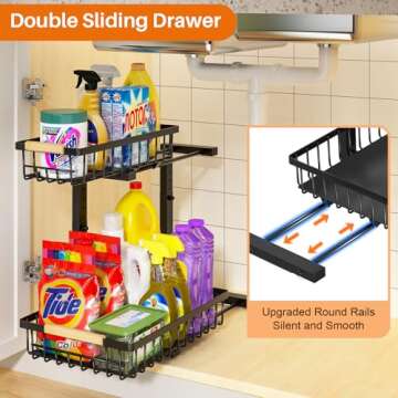 REALINN Under Sink Organizer, 2 Pack Height Adjustable Under Sink Organizers and Storage, 2 Tier Pul...