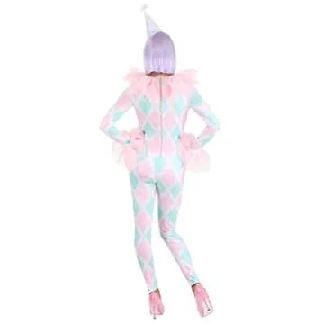 Pastel Diamond Clown Jumpsuit for Women - Medium Pink