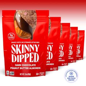 SkinnyDipped Dark Chocolate Peanut Butter Almonds, Healthy Snack, Plant Protein, Gluten Free, 3.5 oz...