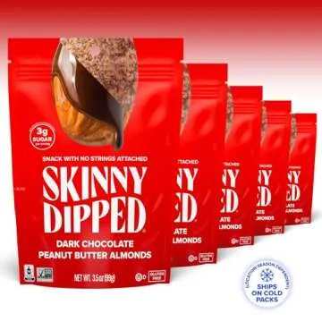 SkinnyDipped Dark Chocolate Peanut Butter Almonds, Healthy Snack, Plant Protein, Gluten Free, 3.5 oz...