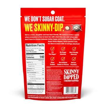 SkinnyDipped Dark Chocolate Peanut Butter Almonds, Healthy Snack, Plant Protein, Gluten Free, 3.5 oz Resealable Bags, (Pack of 5)