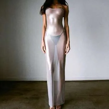 See Through Mesh Sheer Lace Patchwork Maxi Dress Perspective Ruffle Backless Long Dress Split Beach Party Wear