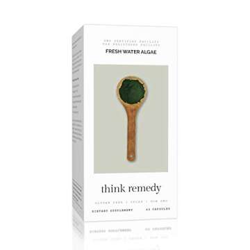 Think Remedy Fresh Water Algae Capsules - Chlorella Spirulina Pills for Detoxification - Potent Chlorophyll - Organic Powder Supplement - 60 Capsules - Optimal 50/50 Blend