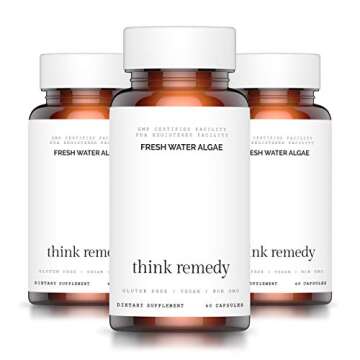 Think Remedy Fresh Water Algae Capsules - Chlorella Spirulina Pills for Detoxification - Potent Chlorophyll - Organic Powder Supplement - 60 Capsules - Optimal 50/50 Blend