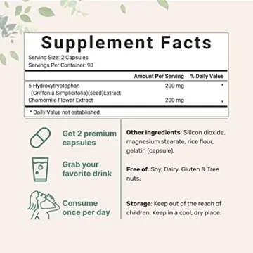 Micro Ingredients 5-HTP 200mg with Chamomile Flower Extract, 180 Capsules, 2 in 1 Formula, 98% Griff...