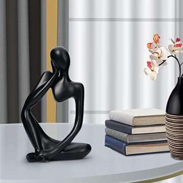 Thinker Statue Abstract Art Sculpture Home Decorations for Home Decor Modern Office Shelf Desktop (Black Left)