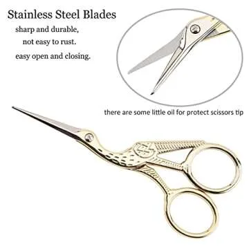 BIHRTC 4.5Inch Embroidery Scissors Knitting Scissors Sharp Tip Stainless Steel Scissors Little Scissors for Cross Stitch Cutting Embroidery Sewing Handcraft Craft Art Work DIY Tool Gold