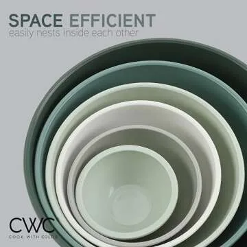 COOK WITH COLOR Mixing Bowls with Lids - 12 Piece Plastic Nesting Bowls Set includes 6 Prep Bowls and 6 Lids, Non Slip Bottom and Embossed Design - Microwave Safe (Sage)