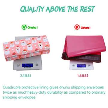 10x13 100 Pcs Santa Face Designer Poly Mailers, Ohuhu Christmas Shipping Mailer Bags Sealed Christmas Holiday Gifts Bag Xmas Mailer Packages with Self Adhesive Strip, Pink