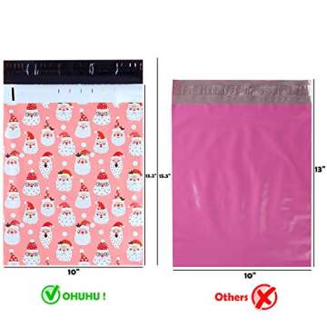10x13 100 Pcs Santa Face Designer Poly Mailers, Ohuhu Christmas Shipping Mailer Bags Sealed Christmas Holiday Gifts Bag Xmas Mailer Packages with Self Adhesive Strip, Pink