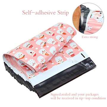 10x13 100 Pcs Santa Face Designer Poly Mailers, Ohuhu Christmas Shipping Mailer Bags Sealed Christmas Holiday Gifts Bag Xmas Mailer Packages with Self Adhesive Strip, Pink