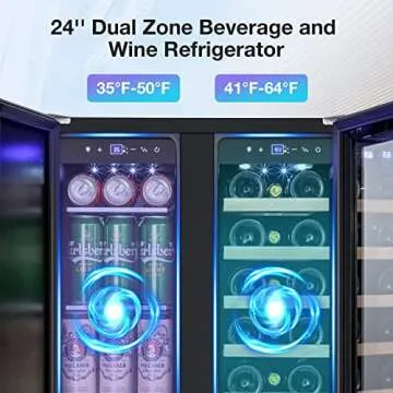 Tylza Wine and Beverage Refrigerator, 24 inch Dual Zone Wine Beverage Cooler Built-in and Freestanding, with Seamless Stainless Steel Door Quick Cooling Under Counter Beer Wine refrigerator