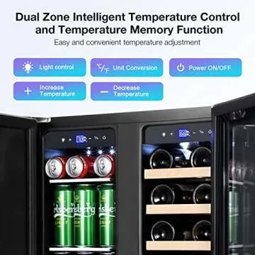 Tylza Wine and Beverage Refrigerator, 24 inch Dual Zone Wine Beverage Cooler Built-in and Freestanding, with Seamless Stainless Steel Door Quick Cooling Under Counter Beer Wine refrigerator