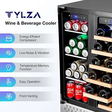 Tylza Wine and Beverage Refrigerator, 24 inch Dual Zone Wine Beverage Cooler Built-in and Freestanding, with Seamless Stainless Steel Door Quick Cooling Under Counter Beer Wine refrigerator