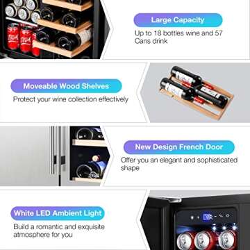 Tylza Wine and Beverage Refrigerator, 24 inch Dual Zone Wine Beverage Cooler Built-in and Freestanding, with Seamless Stainless Steel Door Quick Cooling Under Counter Beer Wine refrigerator