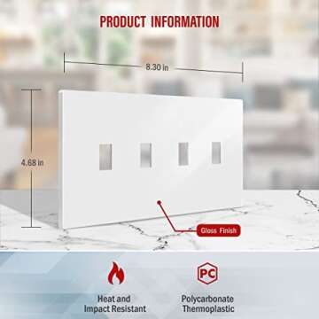 ENERLITES Screwless Quadruple Toggle Switch Wall Plate, Child Safe Light Switch Cover, Standard Size...