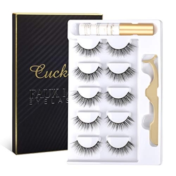 Cuckoo Lashes Pack,5 Pairs 3D Faux Mink Eyelashes with Eyelash Glue Kit, False Eyelashes for Women,R...