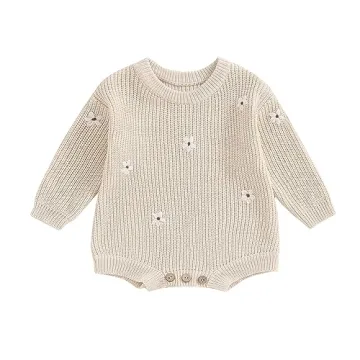 woshilaocai Baby Boy Girl Sweater Oversized Long Sleeve Romper Warm Crewneck Bodysuit Knitted Winter...