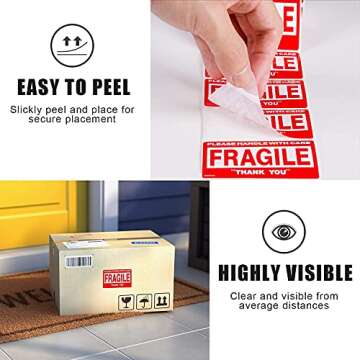 GMKbuy 3 x 2 Inch – 100 Fragile Stickers Roll – Easy Tear, Permanent Adhesive Warning Labels for Shipping Box, Carton, Parcel, Package, Pallet & More