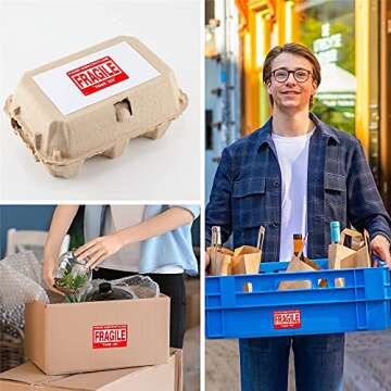 GMKbuy 3 x 2 Inch – 100 Fragile Stickers Roll – Easy Tear, Permanent Adhesive Warning Labels for Shipping Box, Carton, Parcel, Package, Pallet & More