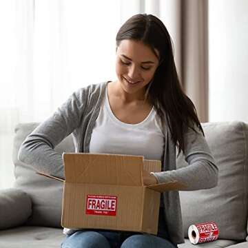 GMKbuy 3 x 2 Inch – 100 Fragile Stickers Roll – Easy Tear, Permanent Adhesive Warning Labels for Shipping Box, Carton, Parcel, Package, Pallet & More