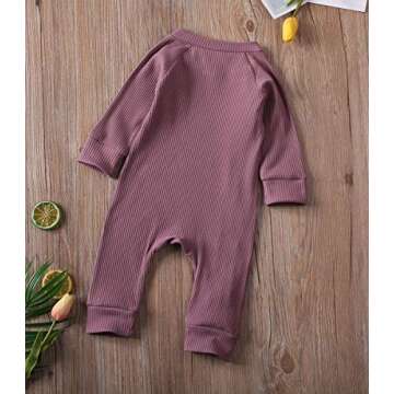 Newborn Baby Boy Girl Long Sleeve Rompers Knit Solid Jumpsuits Pajamas Footless Sleeper Coveralls To...