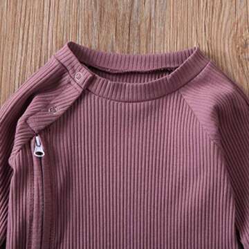 Newborn Baby Boy Girl Long Sleeve Rompers Knit Solid Jumpsuits Pajamas Footless Sleeper Coveralls Toddler Clothes (Purple, 0-3 Months)