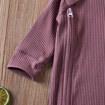 Newborn Baby Boy Girl Long Sleeve Rompers Knit Solid Jumpsuits Pajamas Footless Sleeper Coveralls Toddler Clothes (Purple, 0-3 Months)