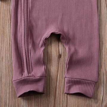 Newborn Baby Boy Girl Long Sleeve Rompers Knit Solid Jumpsuits Pajamas Footless Sleeper Coveralls Toddler Clothes (Purple, 0-3 Months)