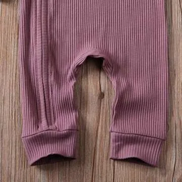 Newborn Baby Boy Girl Long Sleeve Rompers Knit Solid Jumpsuits Pajamas Footless Sleeper Coveralls Toddler Clothes (Purple, 0-3 Months)