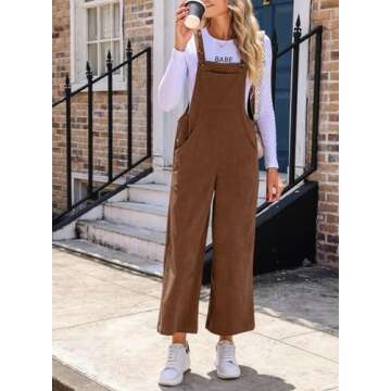 Happy Sailed Jumpsuits for Women Casual Loose Fit Overalls Adjustable Strap Sleeveless Wide Leg Long Romper Jumpsuit Corduroy Outfits Fashion 2024 Brown Medium