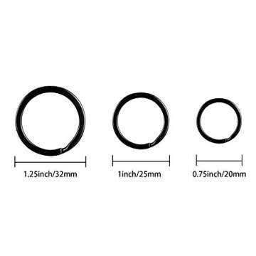 Round Flat Key Rings Chain Small Metal Split Ring Set for Home and Car Keys, 30 Pieces(Black, 3/4 In...