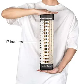 MAYPLUSS Birthday Wrapping Paper Roll - Mini Roll - 17 inch x 120 inch Per roll - White & Gold Foil Design (42.3 sq.ft.ttl)