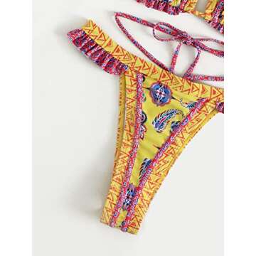 Milumia Women's Boho Floral Geo Print Tie Halter Frill Bikini Sexy Bathing Suit