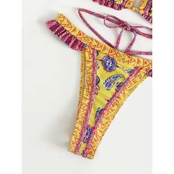 Milumia Women's Boho Floral Geo Print Tie Halter Frill Bikini Sexy Bathing Suit
