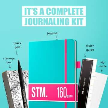 B5 Bullet Dotted Journal Notebook by STM | Thick Bleedproof 160gsm Paper, 150 Pages | Lay Flat Vegan Leather Hardcover | 2 Bookmarks, Printed Page numbers | Black Pen | 7 x 10 in | Teal