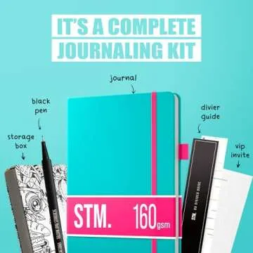 B5 Bullet Dotted Journal Notebook by STM | Thick Bleedproof 160gsm Paper, 150 Pages | Lay Flat Vegan Leather Hardcover | 2 Bookmarks, Printed Page numbers | Black Pen | 7 x 10 in | Teal