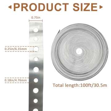 AxiSculpt Galvanized Metal Pipe Strap 3/4-Inch x 100-Feet 24-Gauge for Pipe Support Hanging and Flex...