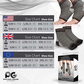 Physix Gear Sport Plantar Fasciitis Socks with Arch Support for Men & Women - Ankle Compression Slee...