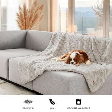 UGG 25518 Amanda Silky Smooth Extra Long Breathable Lightweight Elegant Fluffy Fuzzy Soft Luxury Cozy Faux Fur All Season Easy Care Throw Blanket for Sofa Couch or Any Room Decor, 50 x 70-inch, Stone